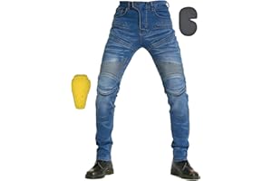TIUTIU Jeans da Uomo per Motociclismo, con 4 Cuscinetti Protettivi Rimovibili, Pantaloni in Denim da Moto, Pantaloni da Corsa Professionali Traspiranti Estivi
