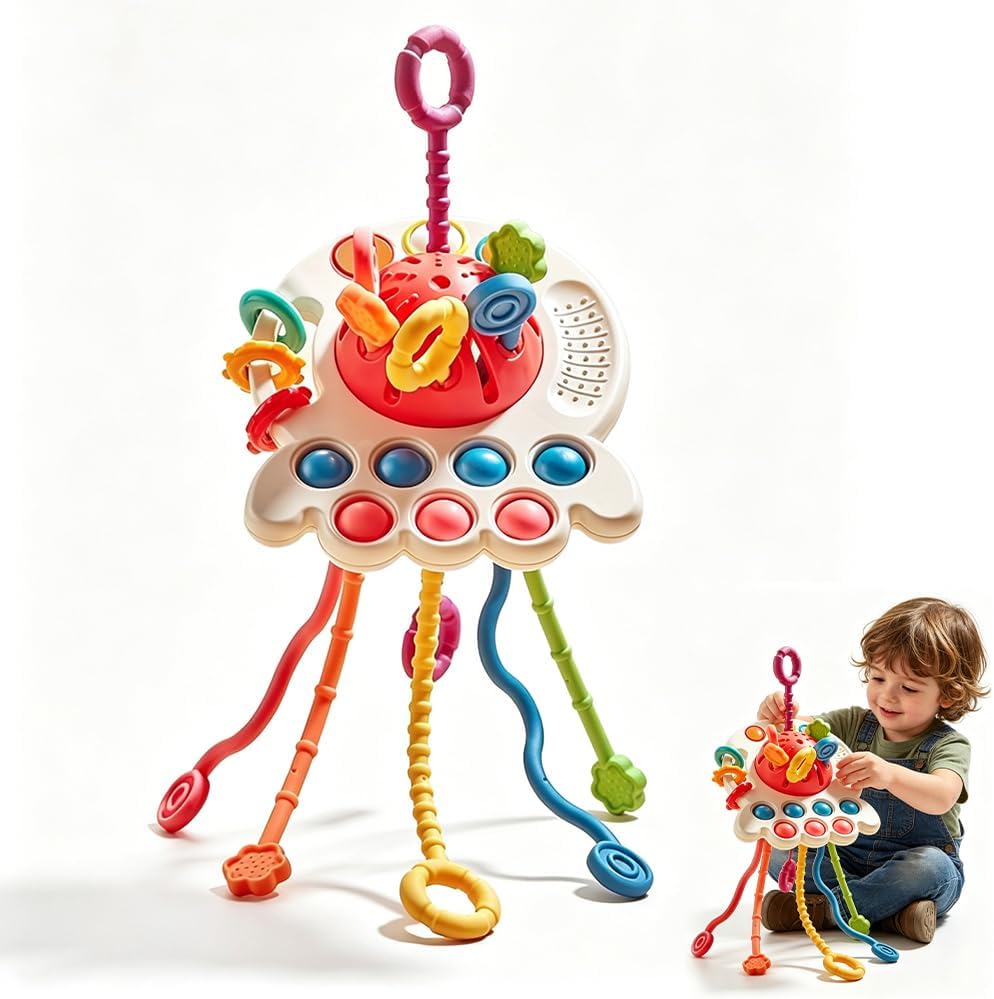 Juguetes Montessori para Bebés, Juguetes de Cuerda de Tracción Juguete de Viaje de Desarrollo temprano Juguete Sensoriales para Habilidades Motoras Finas Regalo Bebes de Cumpleaños Navidad(Rosa)