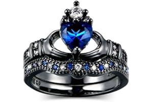 PULABO Anello da sposa irlandese Claddagh nero con taglio a cuore 8 prestazioni affidabili, ['Oro 2 colori 14 carati', 'Diamante'], Diamante