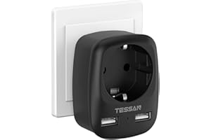 ‎TESSAN TESSAN Adapter Podróżny Typ G, Adapter Podróżny UK Plug Adapter Anglia z 2 USB, Adapter Gniazdkowy Podróżny Zasilacz dla Irlandii Wielka Brytania Meksyk, Anglia Niemcy Plug Black