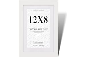 Fabian Clarke London® 12x8 Modern White Wooden Picture Photo Frame with White 10x6 Mount to Hang Portrait or Landscape