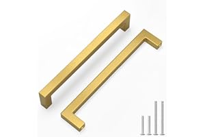 LONTAN 5 Pack Gold Kitchen Door Handles 192mm Square Brushed Brass Cupboard Handles Wardobe Bathroom Kitchen Cupboard Door Pulls Stainless Steel