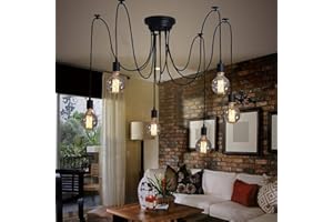 Greensen Lampadario Ragno Lampadario Creative Plafoniera Vintage DIY Lampada da Soffitto Industry Lampada a Sospensione Ceiling Light Portalampada per Camera da Letto (6 Teste)