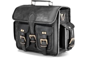 American Blue Juego de 2alforja de piel auténtica para moto y bicicleta, alforjas vintage para amantes de la bicicleta (Black only 1 Bag)