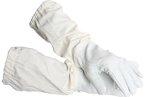 FOREST BEEKEEPING SUPPLY Goatskin Leather Beekeeper's Glove with Long Canvas Sleeve & Elastic Cuff Medium