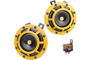 GAMPRO Car Horn Kit 12V 135db Super Loud High Tone and Low Tone Metal Twin Horn Kit with Bracket for Cars Trucks SUVs RVs Vans Motorcycles Off road Boats(Yellow)