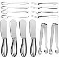 Linwnil 14 Pieces Cheese Butter Spreader Knife Set, Stainless Steel Cheese Butter Spreader Knives Cheese Slicer and Handles Mini Serving Tongs Spoons and Forks for Butter