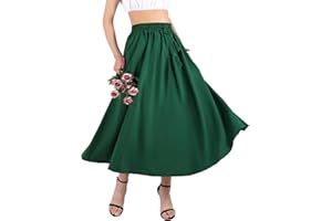 Kefiyis Jupes pour femme - Taille élastique - Jupe midi avec poches - Jupe d'été longue avec cordon de serrage