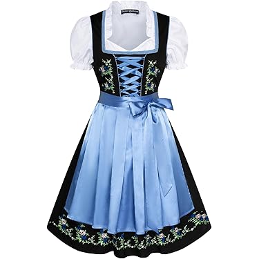 LINUCKER Dirndl-Set 3-teilig - Weiß-Lila Mit Avocadogrün Für Oktoberfest