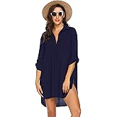 Ekouaer Strandjurk voor dames, strandjurk, bikini-cover-up, zomer, strandponcho, badmode, V-hals, strand, losse cover-up shirt met print, S-XXL, wit, XXL