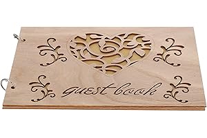 HERCHR Libros de Firmas para Bodas, Madera Libro de Visitas Bodas, Libro de Invitados de Madera con Encanto Rústico Grabado, Libro de visitas del Registro de la Memoria (n. ° 3)