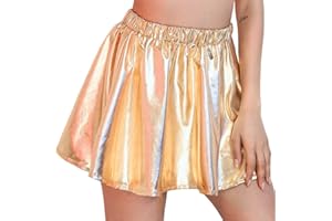 Flovel Damen Glänzender Ausgestellter Faltenrock Liquid Metallic Rock Mini Skater Rock Elastischer Rave Party Rock Tanz Performance Kostüm für Frauen und Mädchen