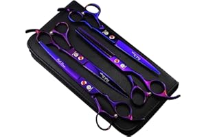 PURPLE DRAGON Ciseaux professionnels de 7 pouces pour le toilettage des chiens, jeu de ciseaux à poils de chien en acier inoxydable 440C du (violet)