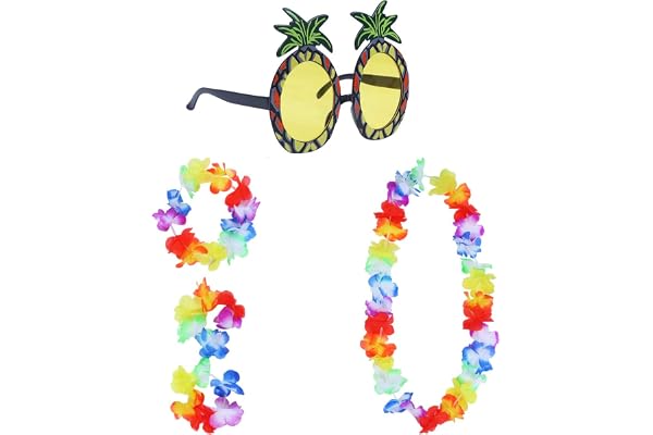 Hula Kit-kjol, 4 st hawaiiansk krans + 1 st ananassolglasögon Hula kostym Hawaii Maui dansdräkt Hawaii maui kostymer för Hawaii Luau Party tropisk strandfest dekoration