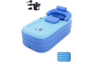 BIDESEN Nadmuchiwana wanna dla dorosłych, przenośna, składana, wolnostojąca, nadmuchiwana wanna do gorącej kąpieli lub kąpieli lodowej, domowa wanna spa z pompką, niebieska