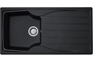 Liquida CMP10BL 1.0 Bowl Reversible Black Kitchen Sink and Waste Kit