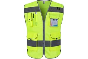 Graunton Gilet di sicurezza ad alta visibilità per uomo e donna, 9 tasche, ad alta visibilità.