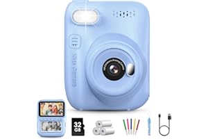 LETSHAHA Appareil Photo Enfant Instantanée,3,0 Pouces 1080P Appareil Photo Numérique Enfant avec Papier d'impression & Carte TF 32G, Stylo 5 Couleurs,Cadeau pour Filles Garçons de 3-10 Ans