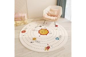 Sedefen Teppich Rund 100cm Kinderzimmer Mädchen Jungen Planeten Sonne Weiß Bunt Kinderteppich Waschmaschinenfest rutschfest Flauschig Teppich für Schlafzimmer Wohnzimmer