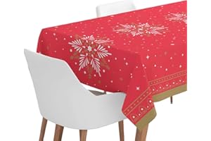 OH YEAH - Rollo Mantel de Papel Navideño Copo Nieve Rojo - 120 x 500 cm - Mantel Desechable - Ideal para Reuniones, Cenas y Celebraciones - para Vestir la Mesa de Navidad - FÁCIL DE Cortar