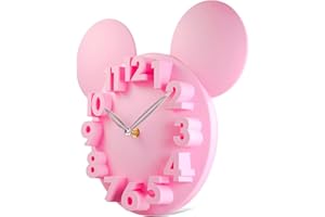 ‎LAFOCUSE Lafocuse 3D Ziffern Maus Wanduhr für Jungen und Mädchen, Kinder Wanduhr Rosa Deko, Uhren fürs Kinderzimmer Kindergarten Schule 32x28x5cm