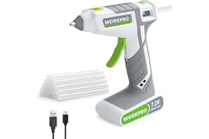 WORKPRO Cordless Glue Gun 7.2V with 20pcs Glue Sticks (7x100mm), Fast Preheating Hot Glue Gun with 2000mAh Lithium-ion Battery, Automatic-Power-Off Glue Stick Gun for Crafting with Indicator Lights