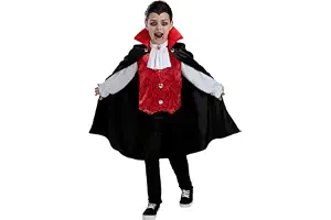 Funidelia Disfraz de Conde Drácula para Niño con pantalón, camisa con chaleco y capa, Traje de Vampiro Infantil, Disfraces de Carnaval, Halloween y Fiestas – Talla 5-6 años