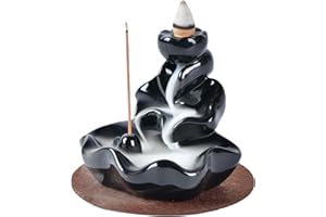 YYW Backflow Räucherstäbchen Brenner, handgemachte Wasserfall Backflow, Räucherstäbchen Halter für Büro Home Schlafzimmer Yoga Dekoration mit 20-pcs Kegeln (Lotusblatt)