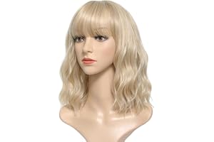 YEESHEDO Bionda bob parrucca ondulata corta con frangia, parrucche ricciolo naturale per le donne 14 pollici