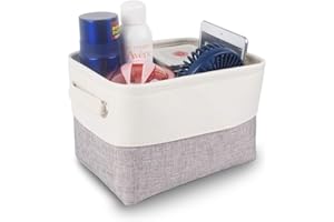 Mangata Cestas de almacenaje Ropa, Caja almacenaje Tela de Lona con Asas para estantes, Juguetes (Plegable, Blanco Gris, Pequeña)