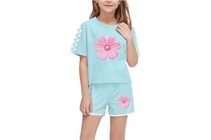 XINYUNZU Sportanzug Mädchen T-Shirt und Shorts Sommer Kleidung Set Trainingsanzug Jogginganzug 2 Teiler Outfit Sport Top mit Sporthose Kurz Activewear Casual Klamotten Bekleidungssets für Kinder