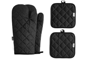 M MIAOYAN Lot de 4 maniques et maniques en coton très épais et résistant à la chaleur de 500 degrés pour la cuisine (30,5 cm, noir)