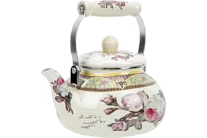 Vaguelly Poêle à bois avec plaque de cuisson, bouilloire émaillée, 2500 bouilloire rétro avec poignée en céramique, cafetière, bouilloire à gaz, cuisinière à induction, avec plaque de cuisson