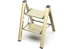GameGem Escabeau 2 Marches, Tabouret Pliable à Pédale Large Anti-Dérapante en Aluminium Léger mais Robuste, Capacité 150 kg, Design Moderne Mignon pour Espaces Domestiques Intérieurs