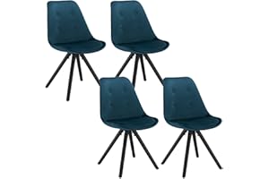 WOLTU 4X Silla de Comedor Nórdica Asiento de Terciopelo Estilo Vintage Pata de Madera Maciza con Respaldo Silla Diseño Moderno Azul BH196bl-4