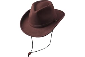 DRESHOW Chapeau Cowboy Fille Garçons Chapeau Panama Rétro Fedora Classique en Feutre avec Boucle de Ceinture Casquettes avec Cordon de Serrage Unisexes Enroulées pour Enfants 3-8 Ans