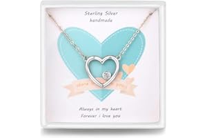 Qings Collar Mujer Plata/Oro Rosa Collares Clavícula 45cm, Te quiero, Colgante Corazón Regalo para Novia Esposa Hija