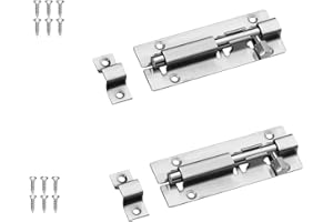 Udewo 2 Sets Door Lock Bolt, 3 Inch Stainless Steel Door Security Slide Latch Lock Cupboard Bolt Barrel Sliding Lock Bolt Lock Internal Door Latch with Screws for Garden Shed Internal Doors