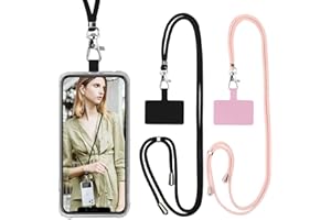 Vauki 2 Unidades Parche paraTeléfono Cadena paraTeléfono Móvil, Correa de Cuello Cuerda para Móvil Colgante Nylon Ajustable Desmontable para la Mayoría de Teléfonos para iPhone Samsung Xiaomi Negro