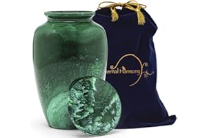 Eternal Harmony Cremation Urn for Human Ashes | Memorial Urn Carefully Handcrafted with Elegant Finishes to Honor Your Loved One | Adult Urn Large Size with Beautiful Velvet Bag (Green Milo)