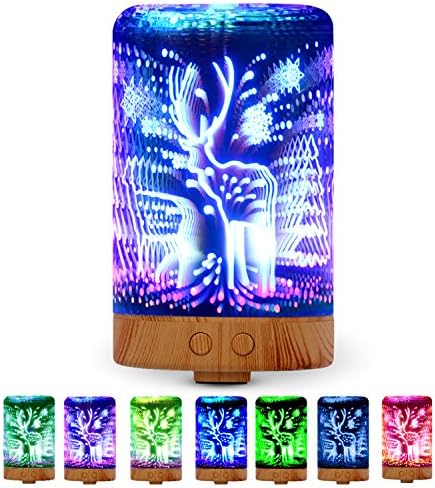 FARSAIL Aromatherapy Oil Diffuser, 3D Pattern Glass 100ml Ultrasonic Cool Mist Humidifier with 14 Color Changing Starburst LED lights for Home, Yoga, Office, Spa, Bedroom, Baby Room