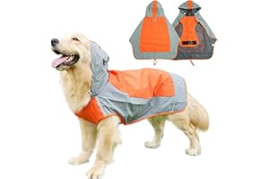 KOOLYOUTH Hunderegenmantel Wasserdicht, Verstellbarer Regenmantel Hund mit Reflexstreifen und Kapuze, Regenjacke Hund für Outdoor Wandern, Regencape Hunde für Kleine, Mittelgroße und Große Hunde (Orange, L)