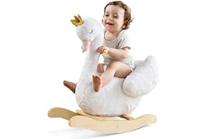 Labebe Cavallo Dondolo Legno, Peluche Bambini di Cigno Bianco per 6-36 Mesi, Sedia Dondolo Neonati/Giochi Cavalcabili