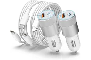 AYNGWRNB Car Charger, USB C Car Charger Adapter with 2 Pack 48W Car USB Charger 2 Port Car Fast Charge Cigarette Lighter USB Charger 12V USB Socket with 2xUSB C to C Cable for iPhone 16 15 Pro Samsung iPad