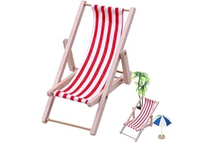 BommFu Miniatur-Strandstuhl | Hölzerner -NI Deko Liegestuhl | Klappbare Liegestuhl-Dekoration | Miniatur Puppenhaus Strandstuhl - Für Garten Mikrolandschaft D-IY Deko