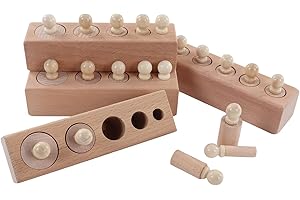 Bagima Cilindro de Juguete para Edades Tempranas, Bloques de Cilindros con Perillas Educativos de Madera de Haya para Educación Infantil