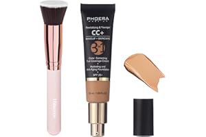 HILARECO PHOERA CC+ Cream,Full Coverage Foundation，Color Correcting Cream,Anti Aging Hydrating Serum & SPF 25+ Sunscreen - Natural Finish - 1.08 fl oz (140 Buff Beige)