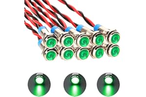 Gebildet 10pcs 6mm 1/4" AC/DC 12-24V Indicatore LED Metallo Spia Impermeabile Lampada Pilot Dash Direzionale con Filo(Verde)