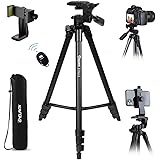 Endurax Kamera Stativ 153cm Erweiterbarer Handy Stativ aus Aluminium Tragfähigkeit 3KG Dreibeinstativ mit 3 Wege-Schwenkkopf 