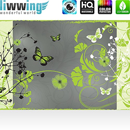 Fototapete 368×254 cm PREMIUM Wand Foto Tapete Wand Bild Papiertapete – Ornamente Tapete Blume Blüte Blätter Schmetterling Ranke grün – no. 2946 - 2